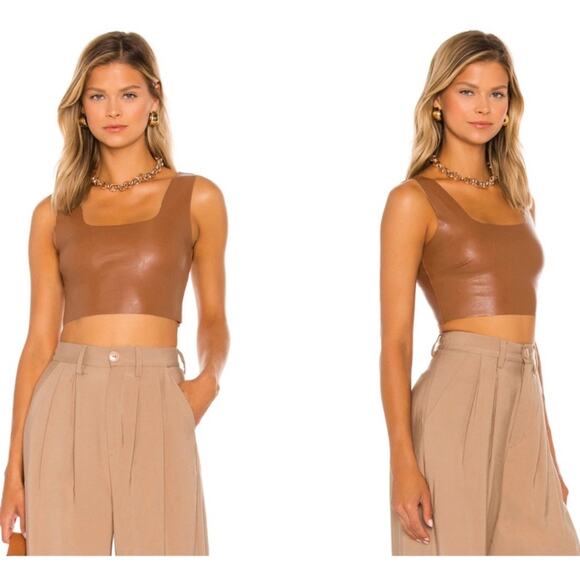 Commando Brown Square Neck Faux Leather Sleeveless Cropped Tank Top Size Medium - Picture 1 of 7